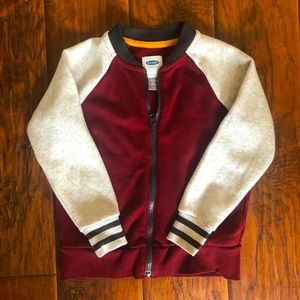 2/$15 Maroon/tan zip-up varsity bomber sweatshirt